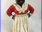Vintage Cast Iron Black Americana Woman in Red Dress Bank/Door Stop 10 Tall