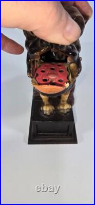 Vintage Cast Iron Book of Knowledge BULL DOG Mechanical Bank E 20th Century XLNT Vintage Cast Iron Book of Knowledge BULL DOG Mechanical Bank E 20th Century XLNT