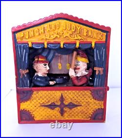 Vintage Cast Iron Book of Knowledge Mechanical Bank Punch & Judy 20th Century