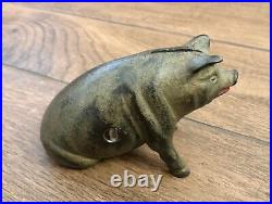 Vintage Cast Iron Brass Pig Coin Piggy Bank 4.5