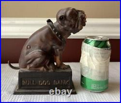 Vintage Cast Iron Bull Dog Coin Bank, First National Bank Of Miami, 7.5 Tall