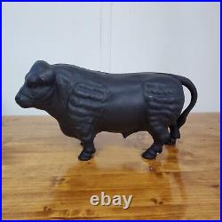 Vintage Cast Iron Bull Steer Cow Coin Bank Heavy 11 x 5 great condition