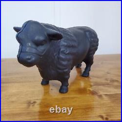 Vintage Cast Iron Bull Steer Cow Coin Bank Heavy 11 x 5 great condition