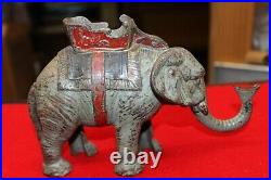 Vintage Cast Iron Elephant Mechanical Bank Works Fine Original Paint