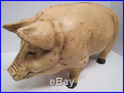 Vintage Cast Iron Figural Pig Doorstop Piggy Bank big heavy farm animal yard art