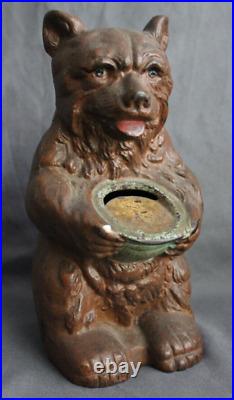 Vintage Cast Iron Honey Bear With Pot Bank Figural Still Bank By HUBLEY Mfg Co