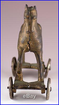 Vintage Cast Iron Horse On Wheels Coin Bank A C Williams All Original c. 1920 USA