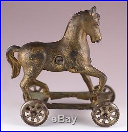 Vintage Cast Iron Horse On Wheels Coin Bank A C Williams All Original c. 1920 USA