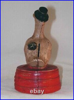 Vintage Cast Iron Hubley Still Bank Duck in Top Hat On Red Tub Original Paint