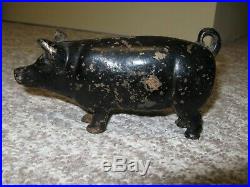 Vintage Cast Iron Invest in Pork Piggy Pig Still Bank With Original Paint