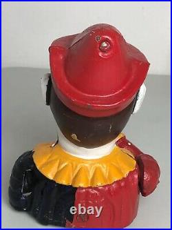 Vintage Cast Iron Jester Clown Humpty Dumpty Mechanical Bank Read