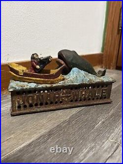 Vintage Cast Iron Jonah & the Whale Mechanical Coin Bank Works