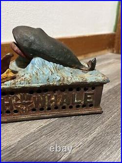 Vintage Cast Iron Jonah & the Whale Mechanical Coin Bank Works