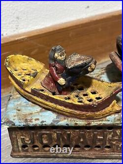 Vintage Cast Iron Jonah & the Whale Mechanical Coin Bank Works
