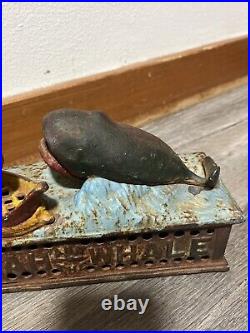 Vintage Cast Iron Jonah & the Whale Mechanical Coin Bank Works