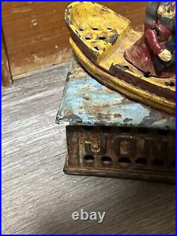 Vintage Cast Iron Jonah & the Whale Mechanical Coin Bank Works