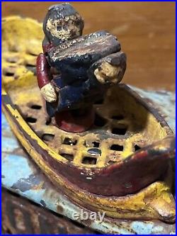 Vintage Cast Iron Jonah & the Whale Mechanical Coin Bank Works