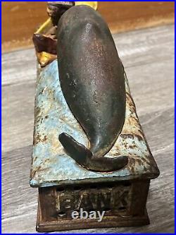 Vintage Cast Iron Jonah & the Whale Mechanical Coin Bank Works