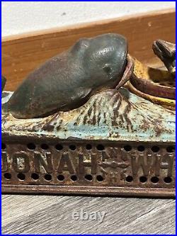 Vintage Cast Iron Jonah & the Whale Mechanical Coin Bank Works