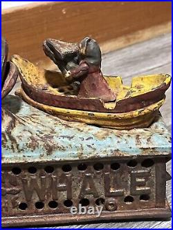 Vintage Cast Iron Jonah & the Whale Mechanical Coin Bank Works