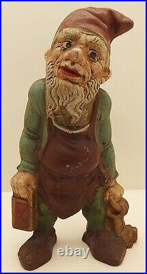 Vintage Cast Iron Keeper of Keys Garden Gnome Coin Bank