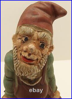 Vintage Cast Iron Keeper of Keys Garden Gnome Coin Bank