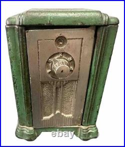 Vintage Cast Iron Kenton Radio Upright Savings Bank Green 4.5 Rare