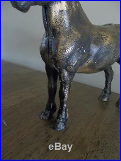 Vintage Cast Iron LARGE Horse Still Penny Bank Antique Bank 7H Rare Gold Color