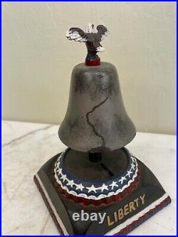 Vintage Cast Iron Liberty Bell Coin Bank with Eagle on Top