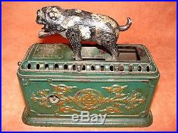 Vintage Cast Iron MECHANICAL BANK Snapping Bulldog Antique Bank Clockworks