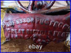 Vintage Cast Iron Mechanical Bank, Professor Pug Frog's Great Bicycle Feat 11