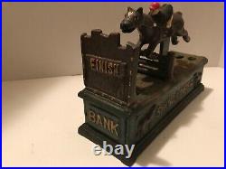 Vintage Cast Iron Mechanical Bank, SHOW JUMPER with Horse & Jockey. WORKS