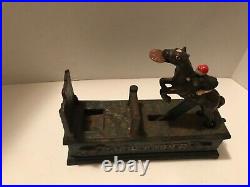 Vintage Cast Iron Mechanical Bank, SHOW JUMPER with Horse & Jockey. WORKS