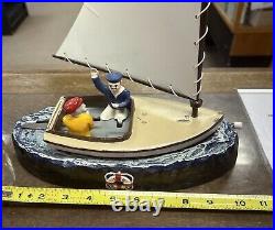 Vintage Cast Iron Mechanical Bank'The Cat Boat' Functioning