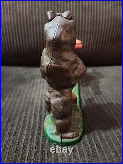 Vintage Cast Iron Mechanical Coin Bank INDIAN SHOOTING BEAR Book Of Knowledge