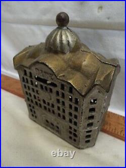 Vintage Cast Iron Office Building Still Bank Penny Coin Dome Top Tower Savings