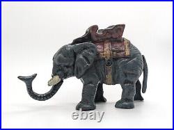 Vintage Cast Iron Pull Tail Elephant Bank With Howdah