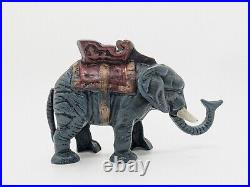 Vintage Cast Iron Pull Tail Elephant Bank With Howdah