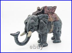 Vintage Cast Iron Pull Tail Elephant Bank With Howdah