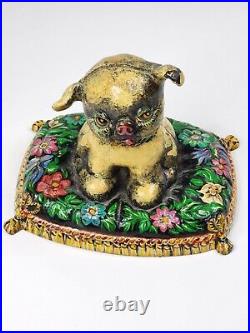 Vintage Cast Iron Puppy Dog FIDO on Pillow Still Bank