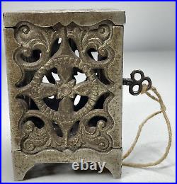 Vintage Cast Iron Safe Penny Coin Bank With Original Locking Key Pat June 2 1896