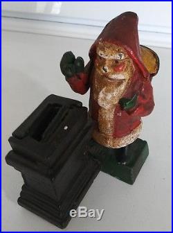 Vintage Cast Iron Santa Claus Mechanical Bank Shepard's Hardware All Original
