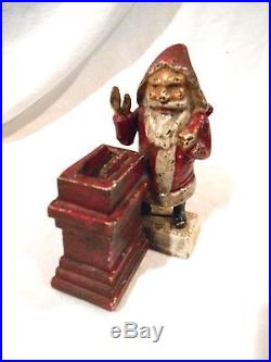 Vintage Cast Iron Santa Claus Mechanical Bank-Shepard's Hardware-Original paint