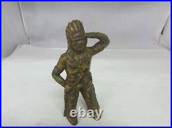 Vintage Cast Iron Savings Bank Standing Indian Chief 665