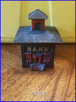 Vintage Cast Iron Small Bank Black and Red