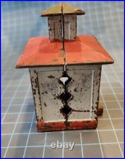 Vintage Cast Iron Still Coin Bank Building with Cupola ORIGINAL PAINT gwW