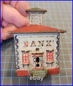 Vintage Cast Iron Still Coin Bank Building with Cupola ORIGINAL PAINT gwW