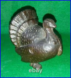Vintage Cast Iron Still Coin Penny Bank Turkey Bird