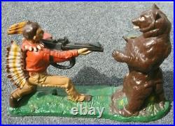 Vintage Cast Iron THE INDIAN AND THE BEAR Mechanical Bank