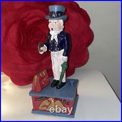 Vintage Cast Iron Uncle Sam Mechanical Coin Bank Works 1960's-70's Works Great